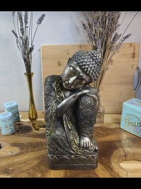 Sleeping Buddha Bronze Colored Cast Statue - Garden, Display, Altar